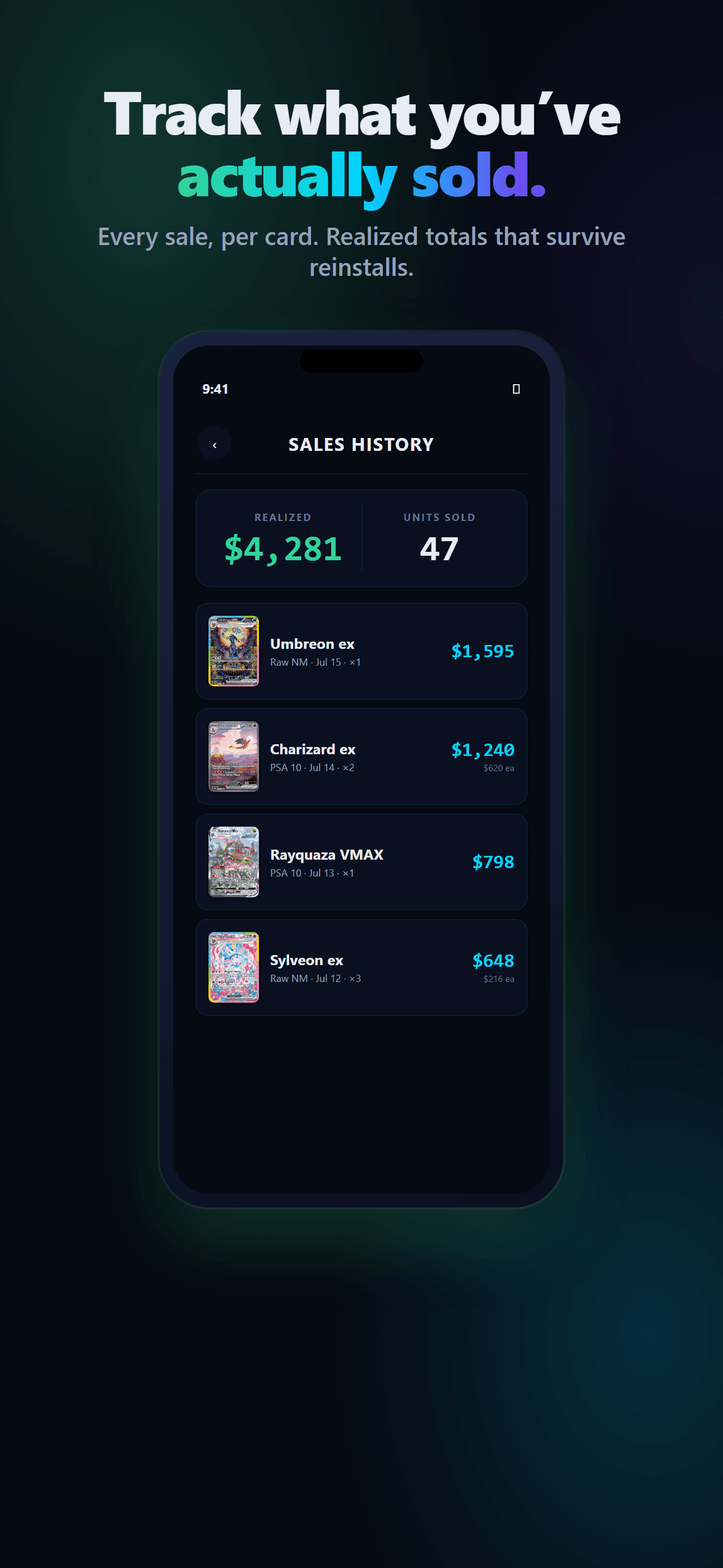 Slably sales log with sold cards